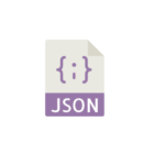 A purple and cream logo in JSON format