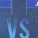 Logo of Java and JavaScript with 'vs.' in the middle on a blue background.