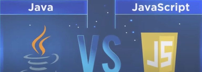 Logo of Java and JavaScript with 'vs.' in the middle on a blue background.